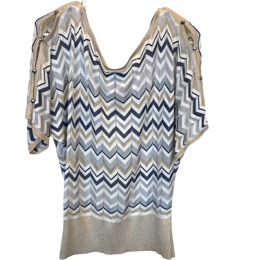 White House Black Market Women’s Top Size M. Gold/Silver/Off White/Dark Gray